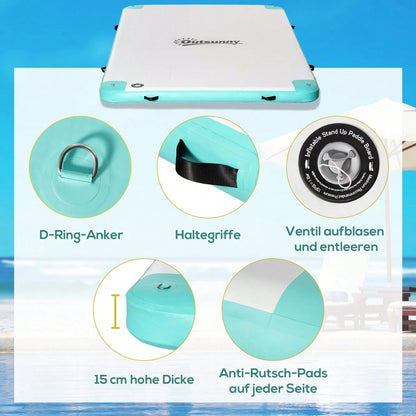 Outsunny Aufblasbare Badeinsel bis 500 kg Belastbarkeit Schwimminsel für Pool See Liegeinsel Kunststoff 304 x 204 x 15 cm
