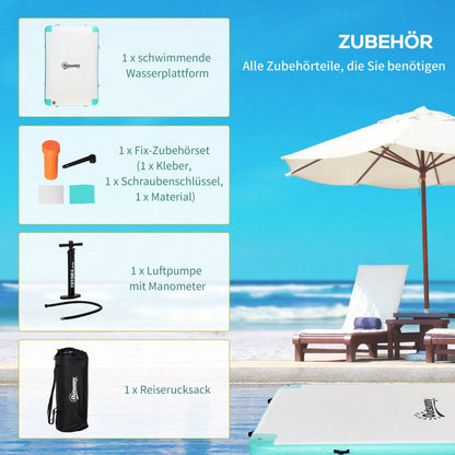 Outsunny Aufblasbare Badeinsel bis 500 kg Belastbarkeit Schwimminsel für Pool See Liegeinsel Kunststoff 304 x 204 x 15 cm