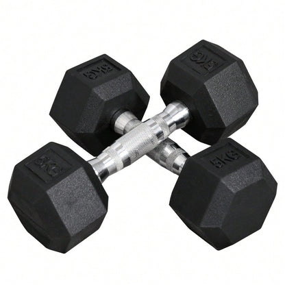 HOMCOM Hexagon Kurzhanteln 2er Set, 2x5 KG, Gusseisen mit Gummiüberzug, Schwarz
