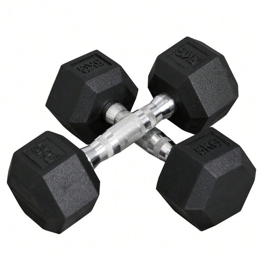 HOMCOM Hexagon Kurzhanteln 2er Set, 2x5 KG, Gusseisen mit Gummiüberzug, Schwarz