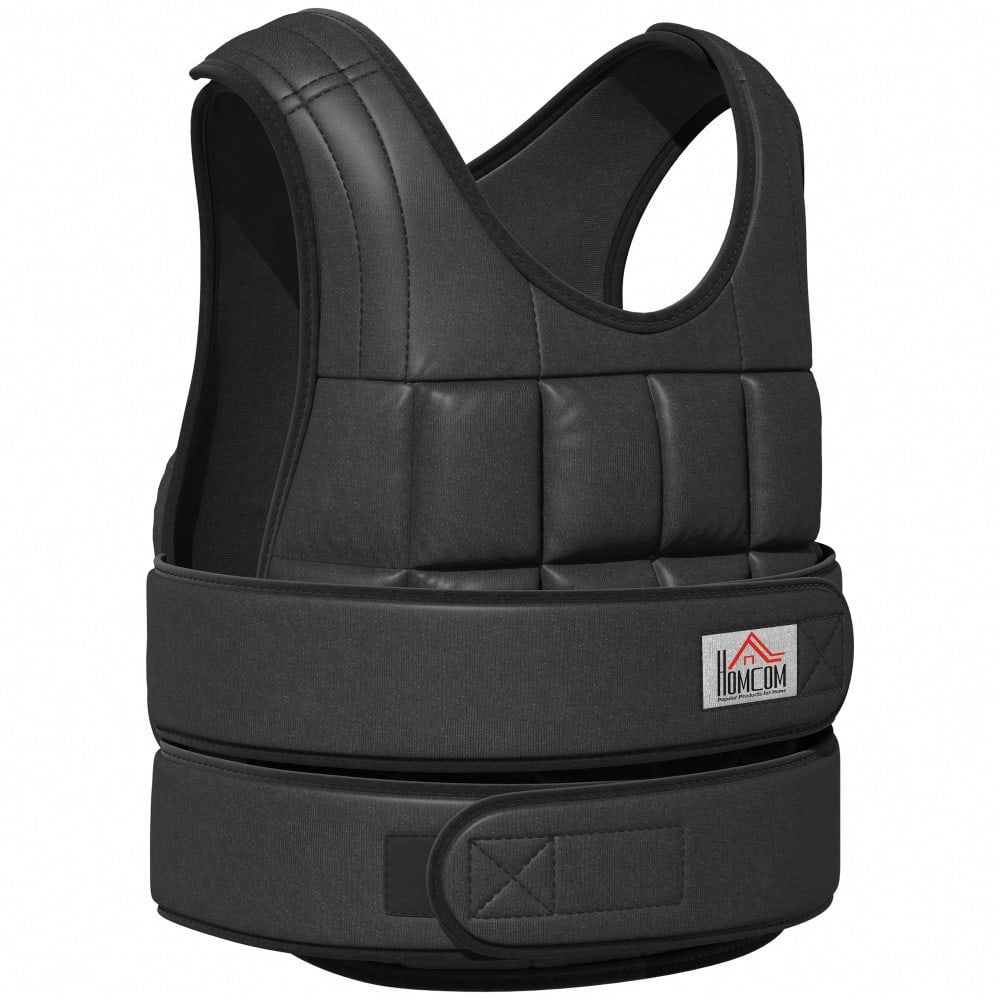 HOMCOM Gewichtsweste 30 kg verstellbar mit 35 Gewichtssäcken für Krafttraining aus Oxford Metall Schwarz 60x50cm