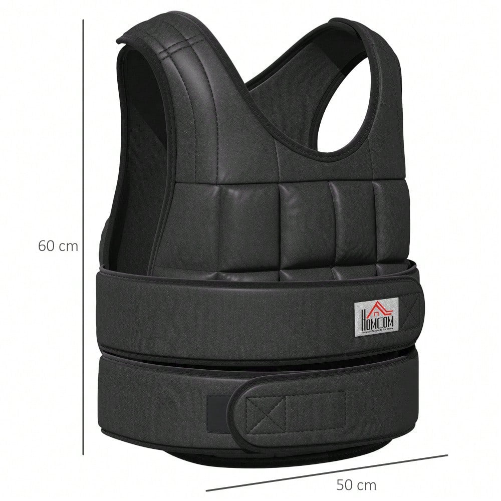 HOMCOM Gewichtsweste 30 kg verstellbar mit 35 Gewichtssäcken für Krafttraining aus Oxford Metall Schwarz 60x50cm