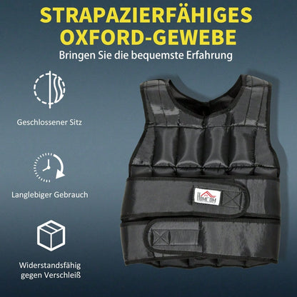 HOMCOM Gewichtsweste 30 kg verstellbar mit 35 Gewichtssäcken für Krafttraining aus Oxford Metall Schwarz 60x50cm