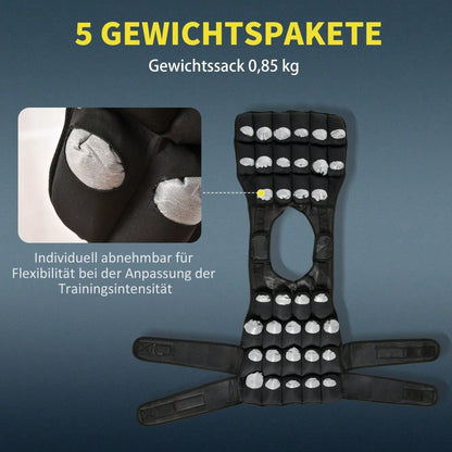 HOMCOM Gewichtsweste 30 kg verstellbar mit 35 Gewichtssäcken für Krafttraining aus Oxford Metall Schwarz 60x50cm