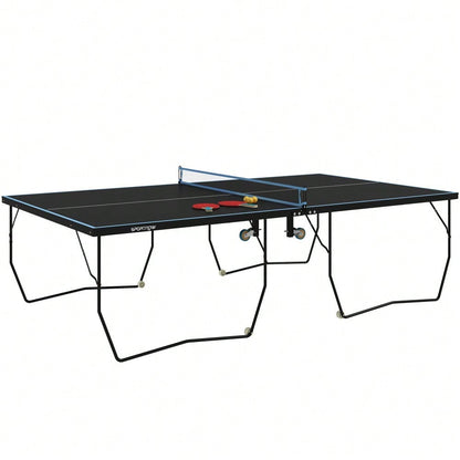 SPORTNOW Tischtennisplatte Outdoor, Klappbar Tischtennistsich mit Netz, Rollen, 2 Tischtennisschlägern und 3 Bällen, Stahl, Schwarz, 274 x 152,5 x 76 cm