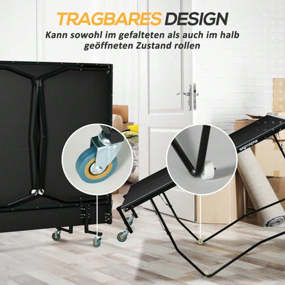 SPORTNOW Tischtennisplatte Outdoor, Klappbar Tischtennistsich mit Netz, Rollen, 2 Tischtennisschlägern und 3 Bällen, Stahl, Schwarz, 274 x 152,5 x 76 cm