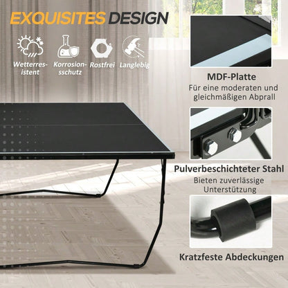 SPORTNOW Tischtennisplatte Outdoor, Klappbar Tischtennistsich mit Netz, Rollen, 2 Tischtennisschlägern und 3 Bällen, Stahl, Schwarz, 274 x 152,5 x 76 cm