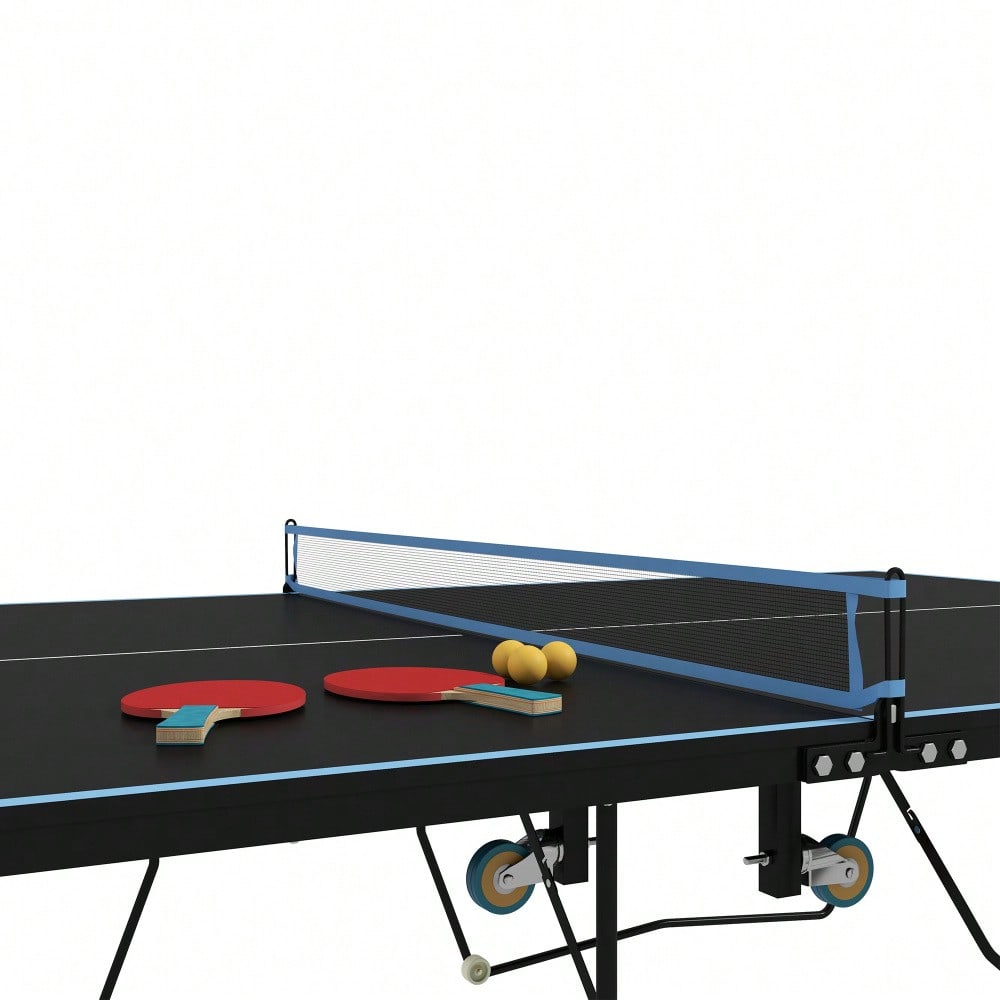 SPORTNOW Tischtennisplatte Outdoor, Klappbar Tischtennistsich mit Netz, Rollen, 2 Tischtennisschlägern und 3 Bällen, Stahl, Schwarz, 274 x 152,5 x 76 cm