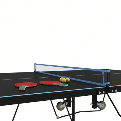 SPORTNOW Tischtennisplatte Outdoor, Klappbar Tischtennistsich mit Netz, Rollen, 2 Tischtennisschlägern und 3 Bällen, Stahl, Schwarz, 274 x 152,5 x 76 cm