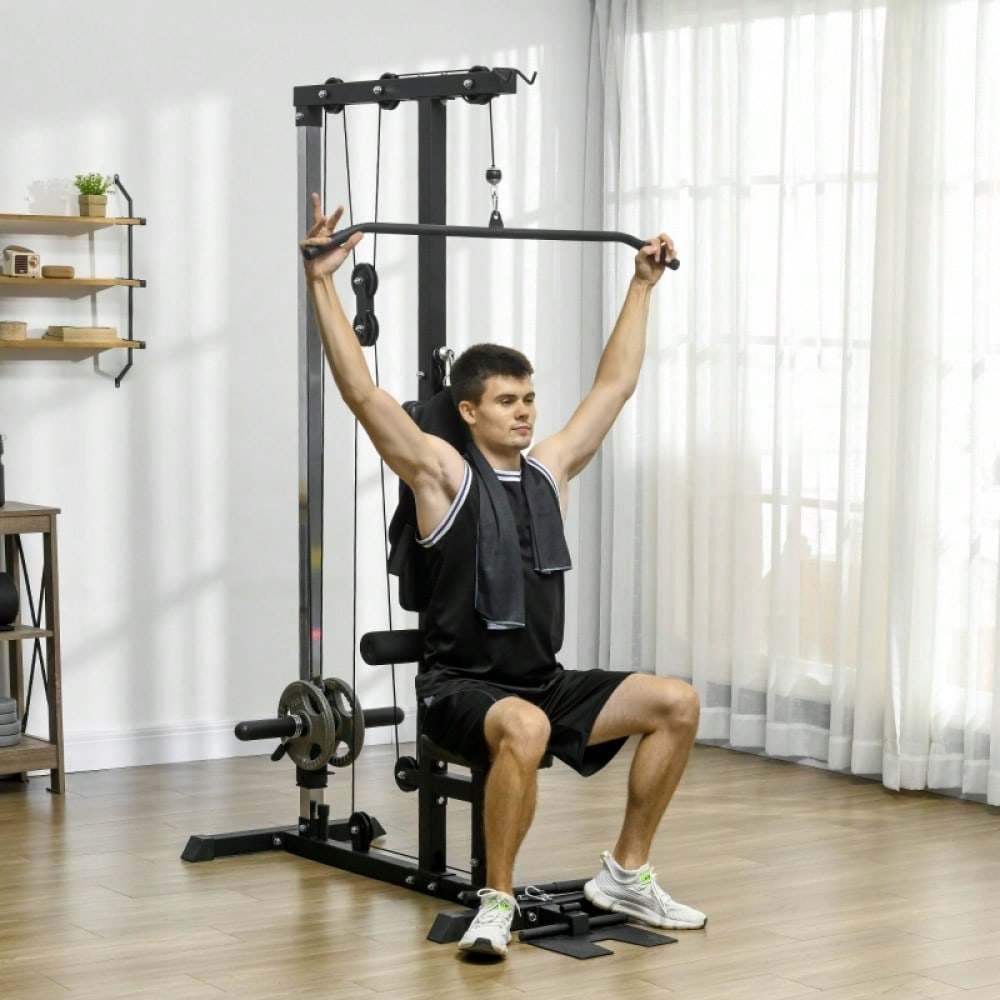 SPORTNOW Kraftstation für Zuhause, Ruderzüge, ohne Gewichte, Fitnessgerät für Zuhause, Stahl, Kunstleder, Schwarz