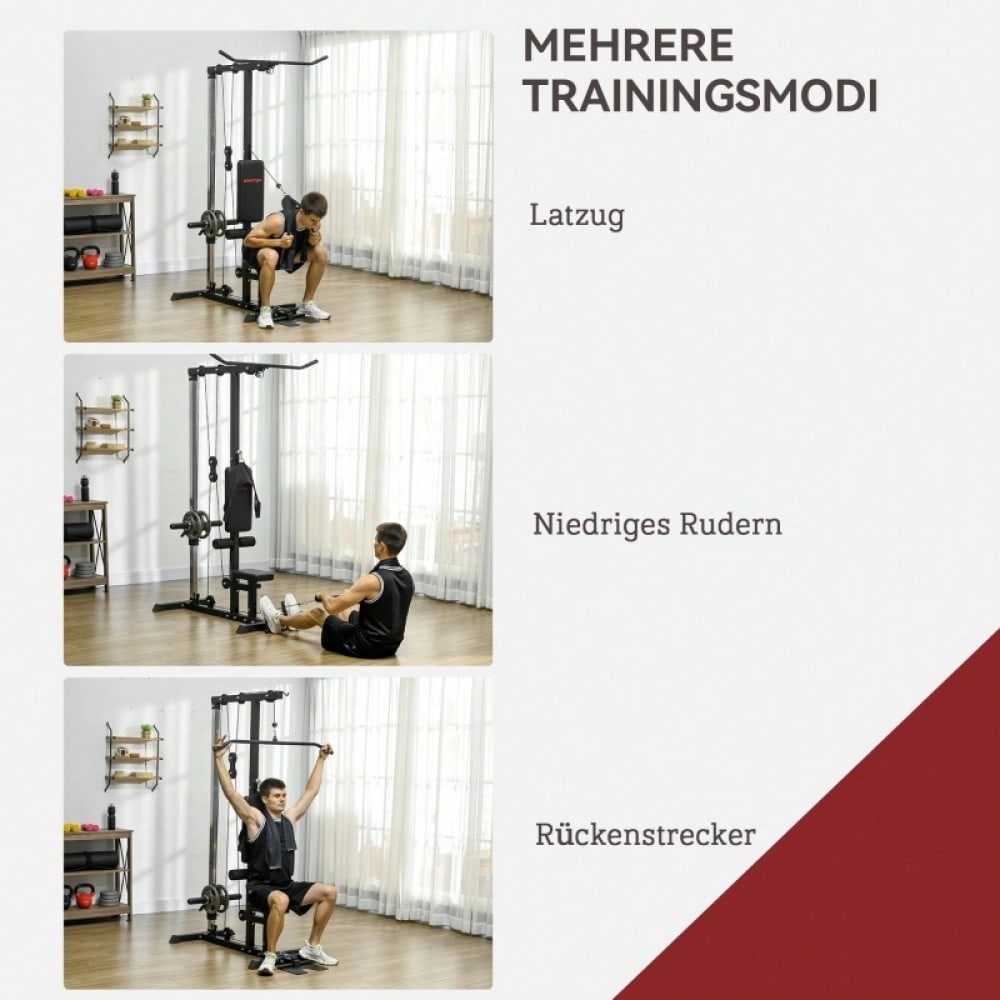 SPORTNOW Kraftstation für Zuhause, Ruderzüge, ohne Gewichte, Fitnessgerät für Zuhause, Stahl, Kunstleder, Schwarz