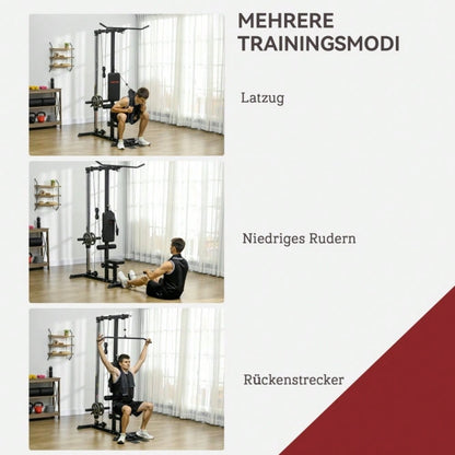 SPORTNOW Kraftstation für Zuhause, Ruderzüge, ohne Gewichte, Fitnessgerät für Zuhause, Stahl, Kunstleder, Schwarz