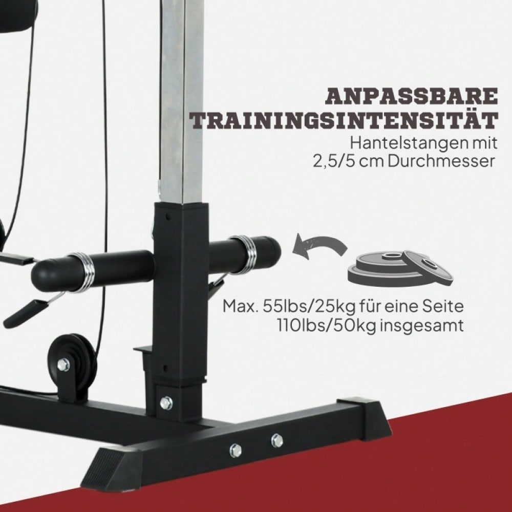 SPORTNOW Kraftstation für Zuhause, Ruderzüge, ohne Gewichte, Fitnessgerät für Zuhause, Stahl, Kunstleder, Schwarz