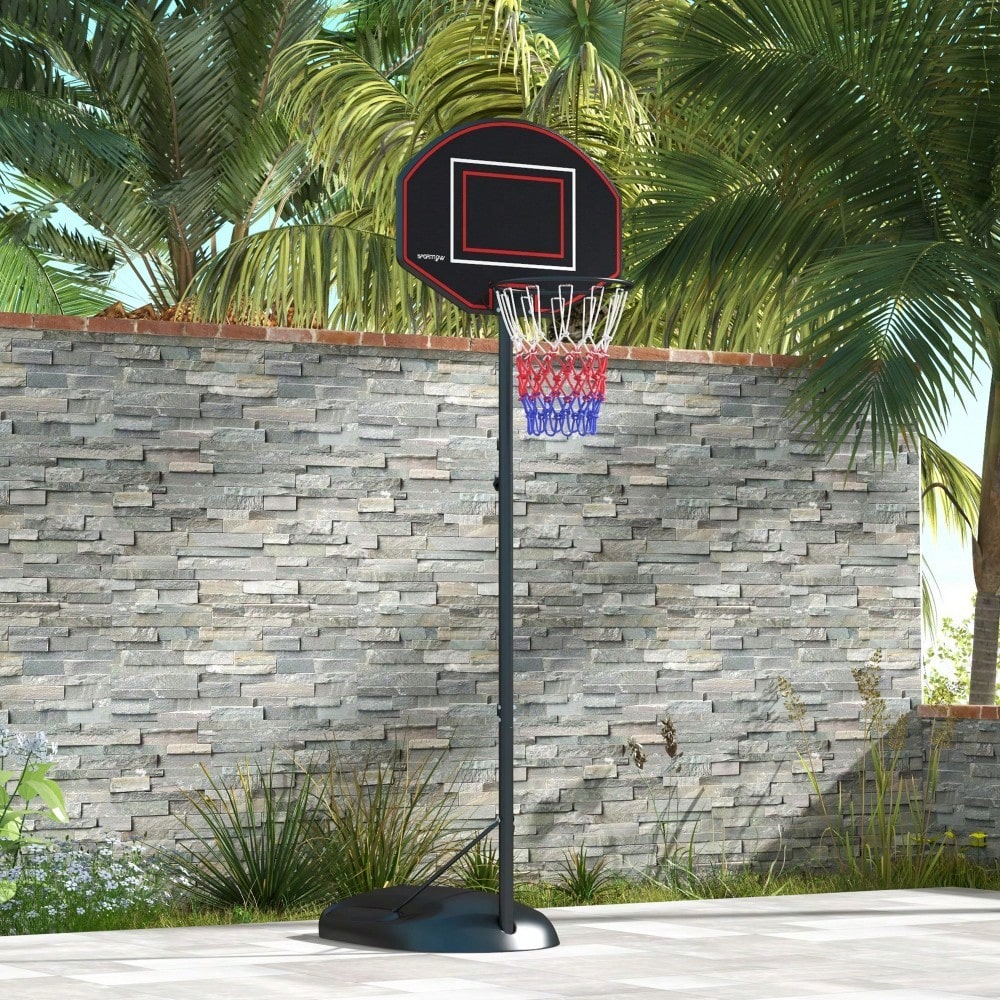 SPORTNOW Basketballkorb höhenverstellbar 221-282cm bruchsichere Rückwand mit Rädern für Erwachsene, stabile Stahlkonstruktion in Schwarz