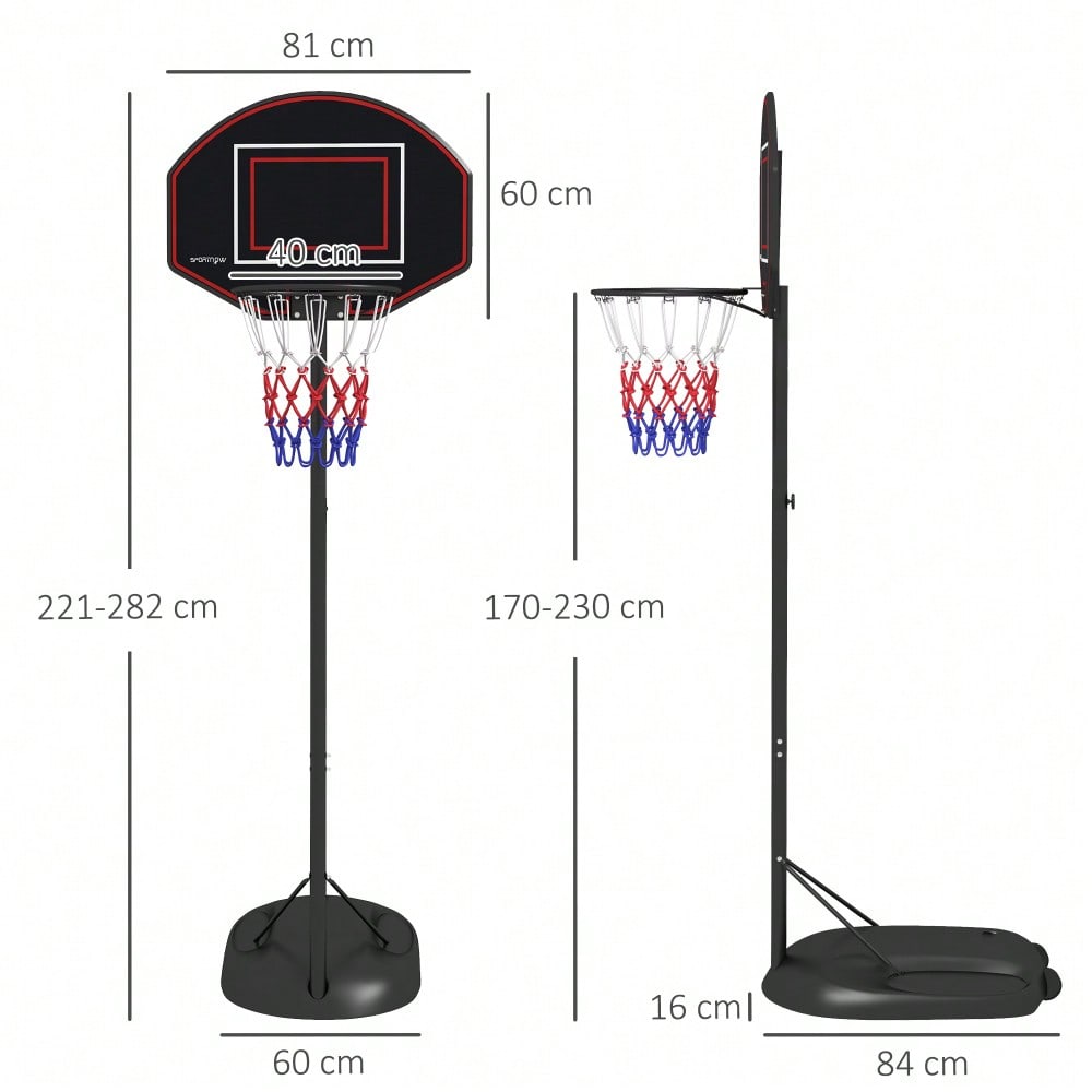 SPORTNOW Basketballkorb höhenverstellbar 221-282cm bruchsichere Rückwand mit Rädern für Erwachsene, stabile Stahlkonstruktion in Schwarz