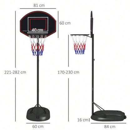 SPORTNOW Basketballkorb höhenverstellbar 221-282cm bruchsichere Rückwand mit Rädern für Erwachsene, stabile Stahlkonstruktion in Schwarz