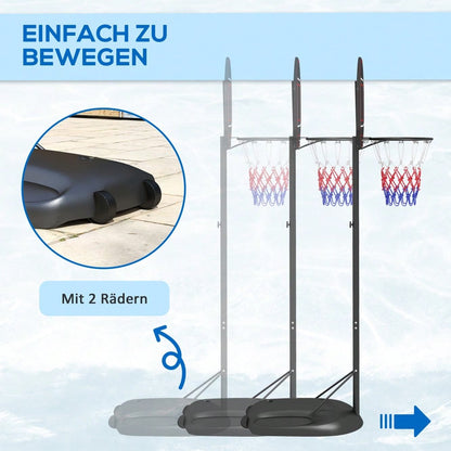 SPORTNOW Basketballkorb höhenverstellbar 221-282cm bruchsichere Rückwand mit Rädern für Erwachsene, stabile Stahlkonstruktion in Schwarz
