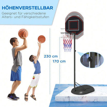 SPORTNOW Basketballkorb höhenverstellbar 221-282cm bruchsichere Rückwand mit Rädern für Erwachsene, stabile Stahlkonstruktion in Schwarz