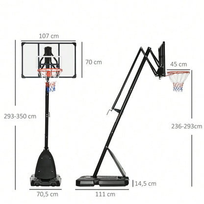SPORTNOW Höhenverstellbarer Basketballständer 293-350 cm mit rollbarem Backboard aus Stahl für Garten & Sportplatz