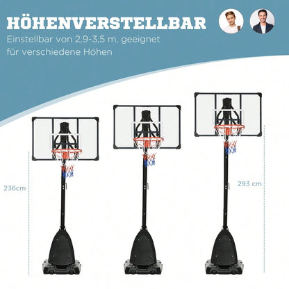 SPORTNOW Höhenverstellbarer Basketballständer 293-350 cm mit rollbarem Backboard aus Stahl für Garten & Sportplatz