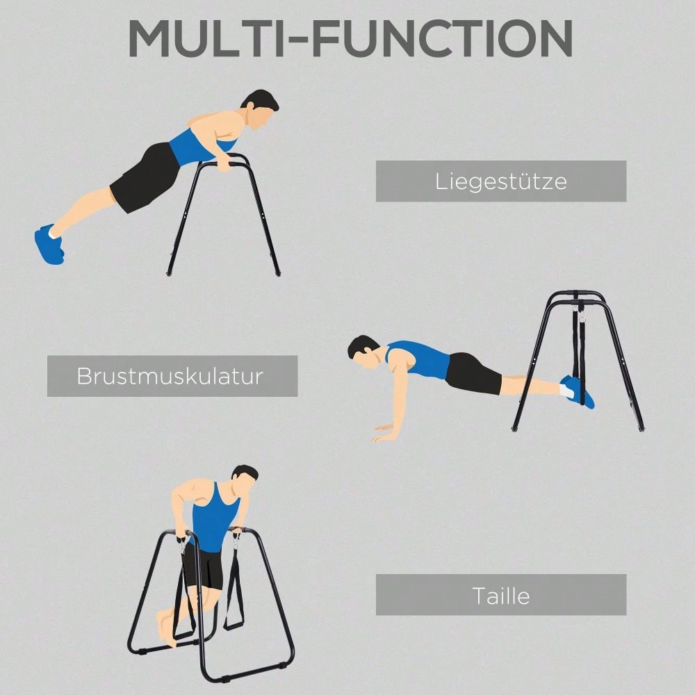 HOMCOM Dipstation stabiler Dip Ständer mit Schlingentrainer robustes Stahlgestell schwarz 90x81x92,5cm für effektives Krafttraining