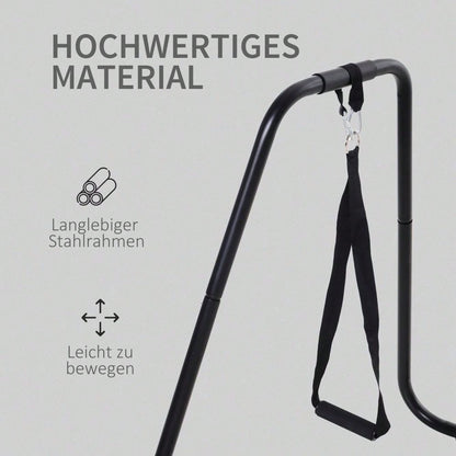HOMCOM Dipstation stabiler Dip Ständer mit Schlingentrainer robustes Stahlgestell schwarz 90x81x92,5cm für effektives Krafttraining