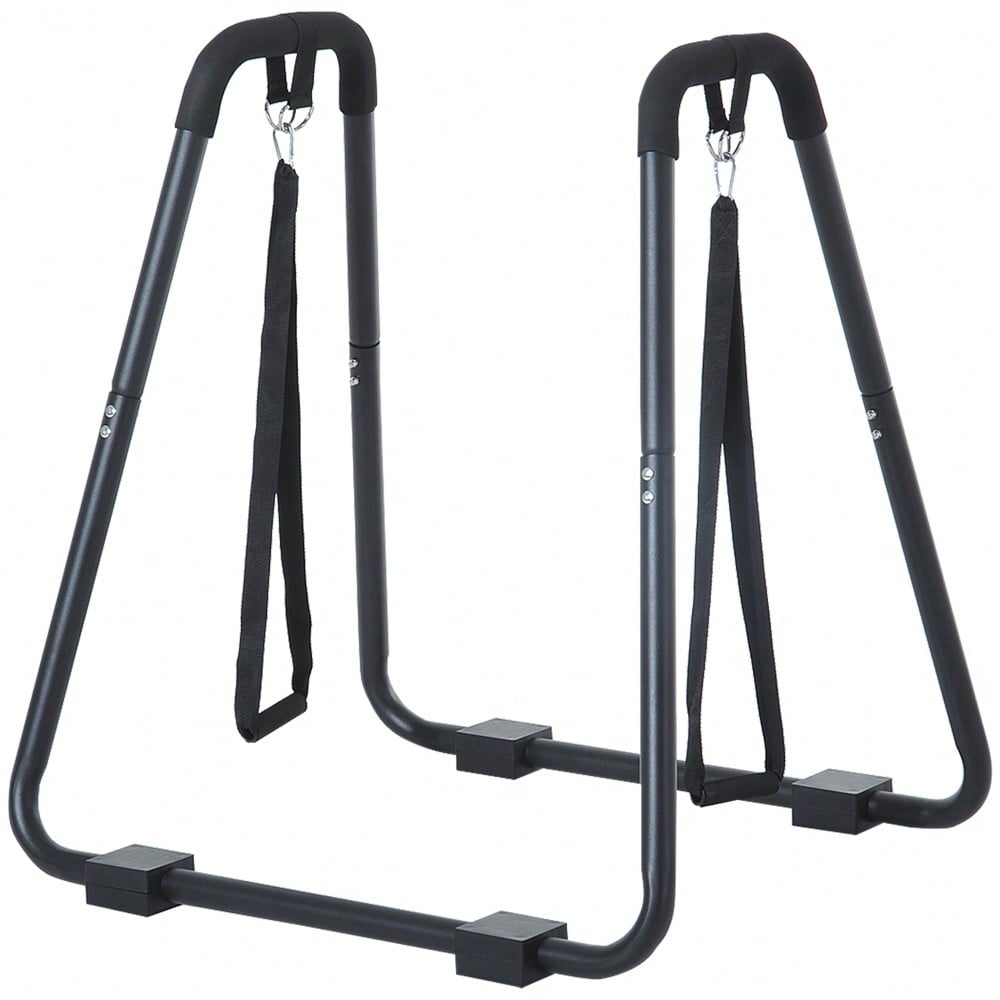 HOMCOM Dipstation stabiler Dip Ständer mit Schlingentrainer robustes Stahlgestell schwarz 90x81x92,5cm für effektives Krafttraining