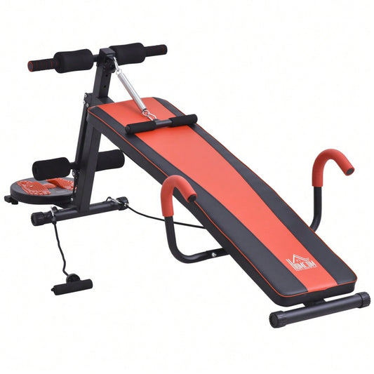 HOMCOM Sit Up Bank verstellbare Bauchtrainer Trainingsbank gepolstert 120kg belastbar Rot Schwarz 166x53x52-60cm für effektives Bauchtraining
