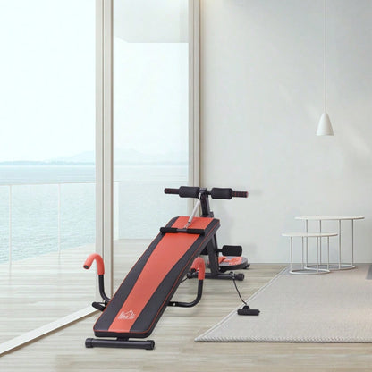 HOMCOM Sit Up Bank verstellbare Bauchtrainer Trainingsbank gepolstert 120kg belastbar Rot Schwarz 166x53x52-60cm für effektives Bauchtraining