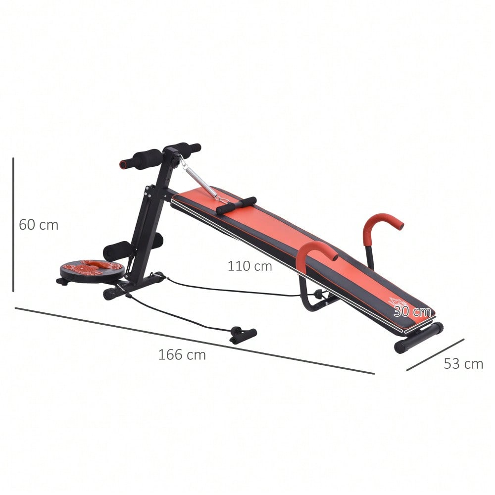 HOMCOM Sit Up Bank verstellbare Bauchtrainer Trainingsbank gepolstert 120kg belastbar Rot Schwarz 166x53x52-60cm für effektives Bauchtraining