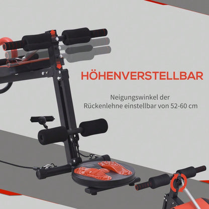 HOMCOM Sit Up Bank verstellbare Bauchtrainer Trainingsbank gepolstert 120kg belastbar Rot Schwarz 166x53x52-60cm für effektives Bauchtraining