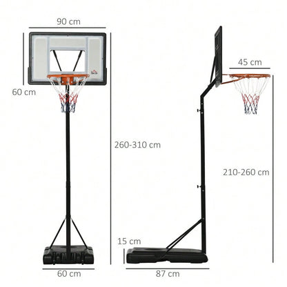 HOMCOM höhenverstellbarer Basketballkorb 260-310 cm mit Rollen und Standfuß für Garten & Sportplatz