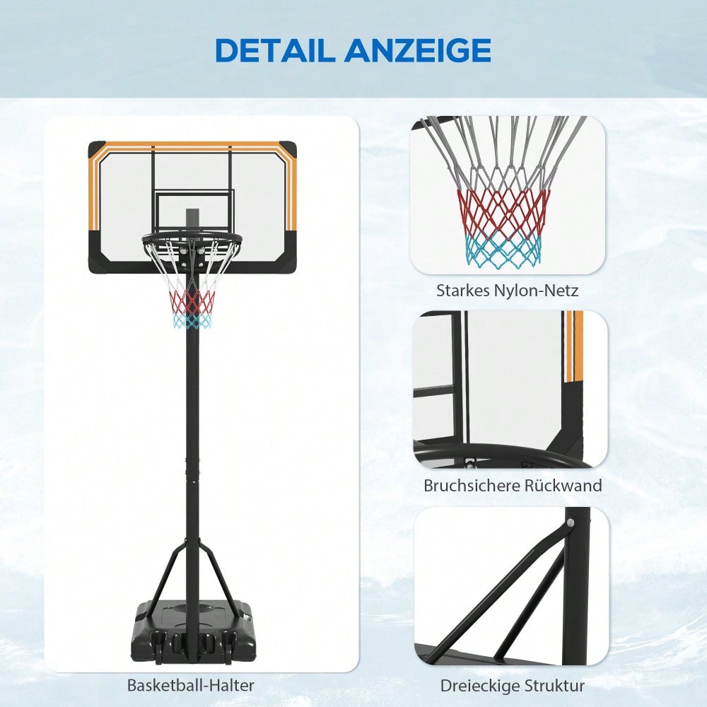 SPORTNOW Basketballkorb Outdoor mit Standfuß, 182-213 cm höhenverstellbar, inkl. Rollen & Netzz, für Garten, Hof, Sportplatz, Indoor und Outdoor, aus Stahl (Schwarz)