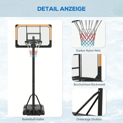 SPORTNOW Basketballkorb Outdoor mit Standfuß, 182-213 cm höhenverstellbar, inkl. Rollen & Netzz, für Garten, Hof, Sportplatz, Indoor und Outdoor, aus Stahl (Schwarz)