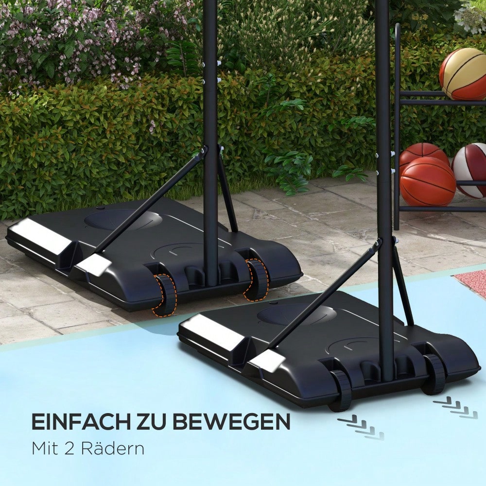 SPORTNOW Basketballkorb mit Standfuß, 179-209 cm höhenverstellbar, inkl. Rollen & Netzz, für Garten, Hof, Driveway, Outdoor, aus Stahl (Mehrfarbig)