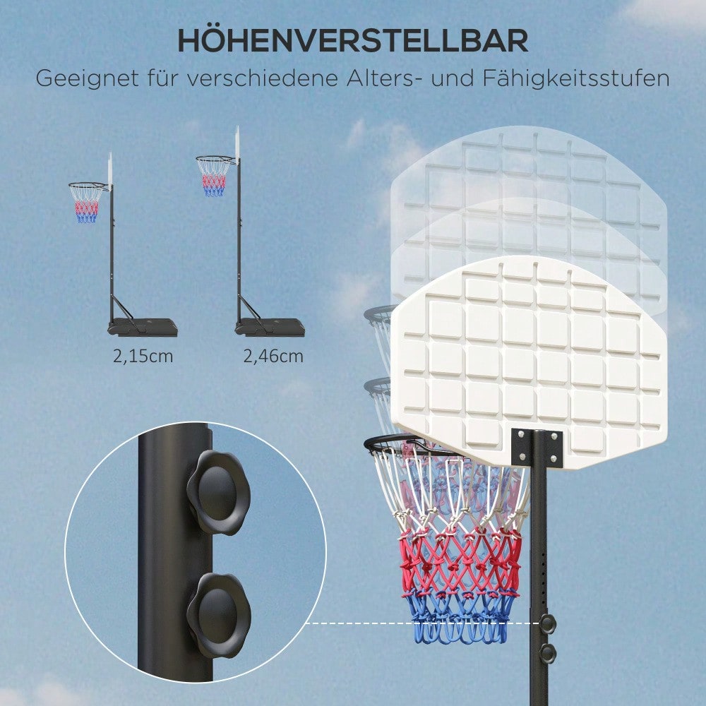 SPORTNOW Basketballkorb mit Standfuß, 179-209 cm höhenverstellbar, inkl. Rollen & Netzz, für Garten, Hof, Driveway, Outdoor, aus Stahl (Mehrfarbig)