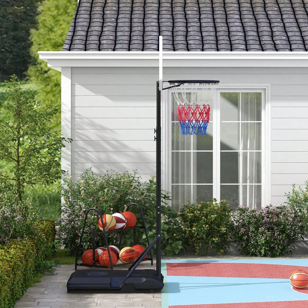SPORTNOW Basketballkorb mit Standfuß, 179-209 cm höhenverstellbar, inkl. Rollen & Netzz, für Garten, Hof, Driveway, Outdoor, aus Stahl (Mehrfarbig)
