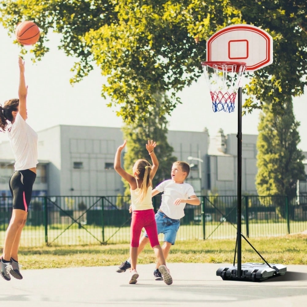 HOMCOM Basketballkorb Outdoor, Höhenverstellbar (212-250 cm), Tragbar mit Rollen, Standfuß aus Metall, für Garten & Driveway, Schwarz/Weiß