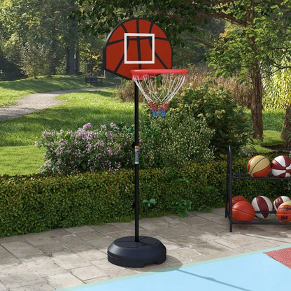 SPORTNOW 2-in-1 Kinder Basketballkorb mit Magnet-Dartscheibe, Höhenverstellbar (129-179 cm) für Indoor & Outdoor, inkl. Standfuß und Ball