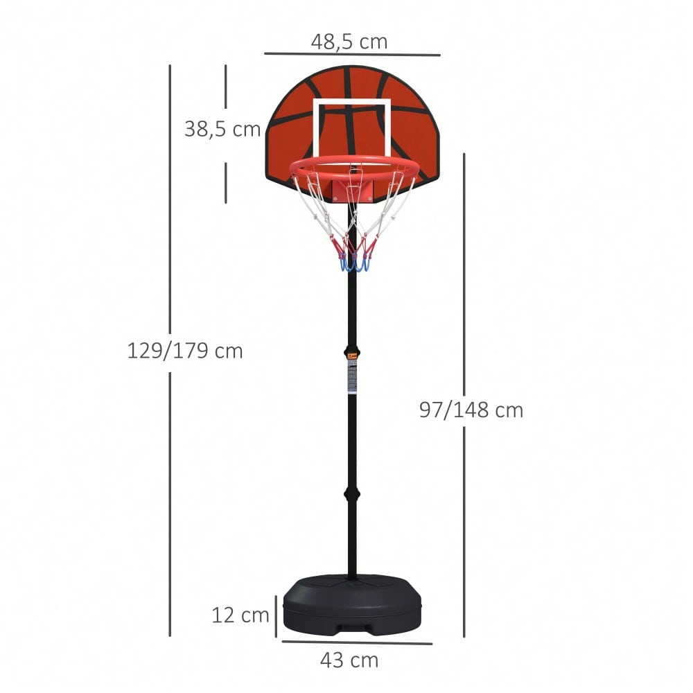 SPORTNOW 2-in-1 Kinder Basketballkorb mit Magnet-Dartscheibe, Höhenverstellbar (129-179 cm) für Indoor & Outdoor, inkl. Standfuß und Ball