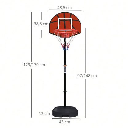SPORTNOW 2-in-1 Kinder Basketballkorb mit Magnet-Dartscheibe, Höhenverstellbar (129-179 cm) für Indoor & Outdoor, inkl. Standfuß und Ball