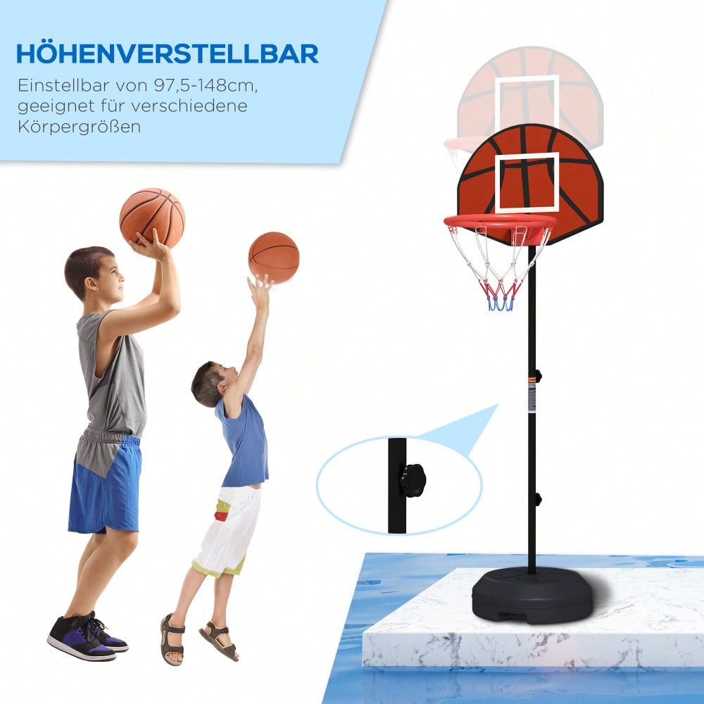 SPORTNOW 2-in-1 Kinder Basketballkorb mit Magnet-Dartscheibe, Höhenverstellbar (129-179 cm) für Indoor & Outdoor, inkl. Standfuß und Ball