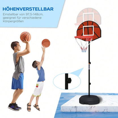 SPORTNOW 2-in-1 Kinder Basketballkorb mit Magnet-Dartscheibe, Höhenverstellbar (129-179 cm) für Indoor & Outdoor, inkl. Standfuß und Ball