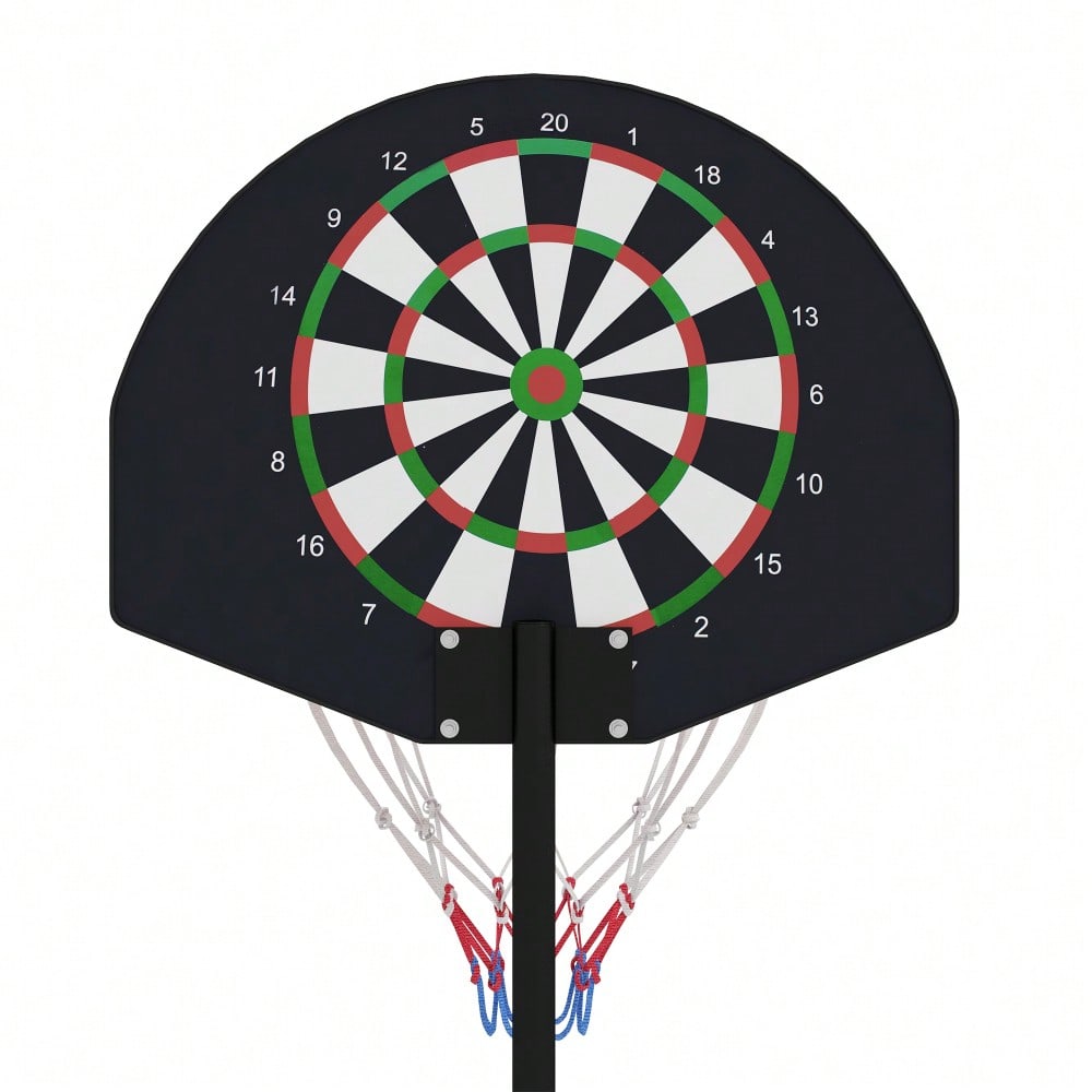 SPORTNOW 2-in-1 Kinder Basketballkorb mit Magnet-Dartscheibe, Höhenverstellbar (129-179 cm) für Indoor & Outdoor, inkl. Standfuß und Ball