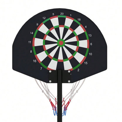 SPORTNOW 2-in-1 Kinder Basketballkorb mit Magnet-Dartscheibe, Höhenverstellbar (129-179 cm) für Indoor & Outdoor, inkl. Standfuß und Ball