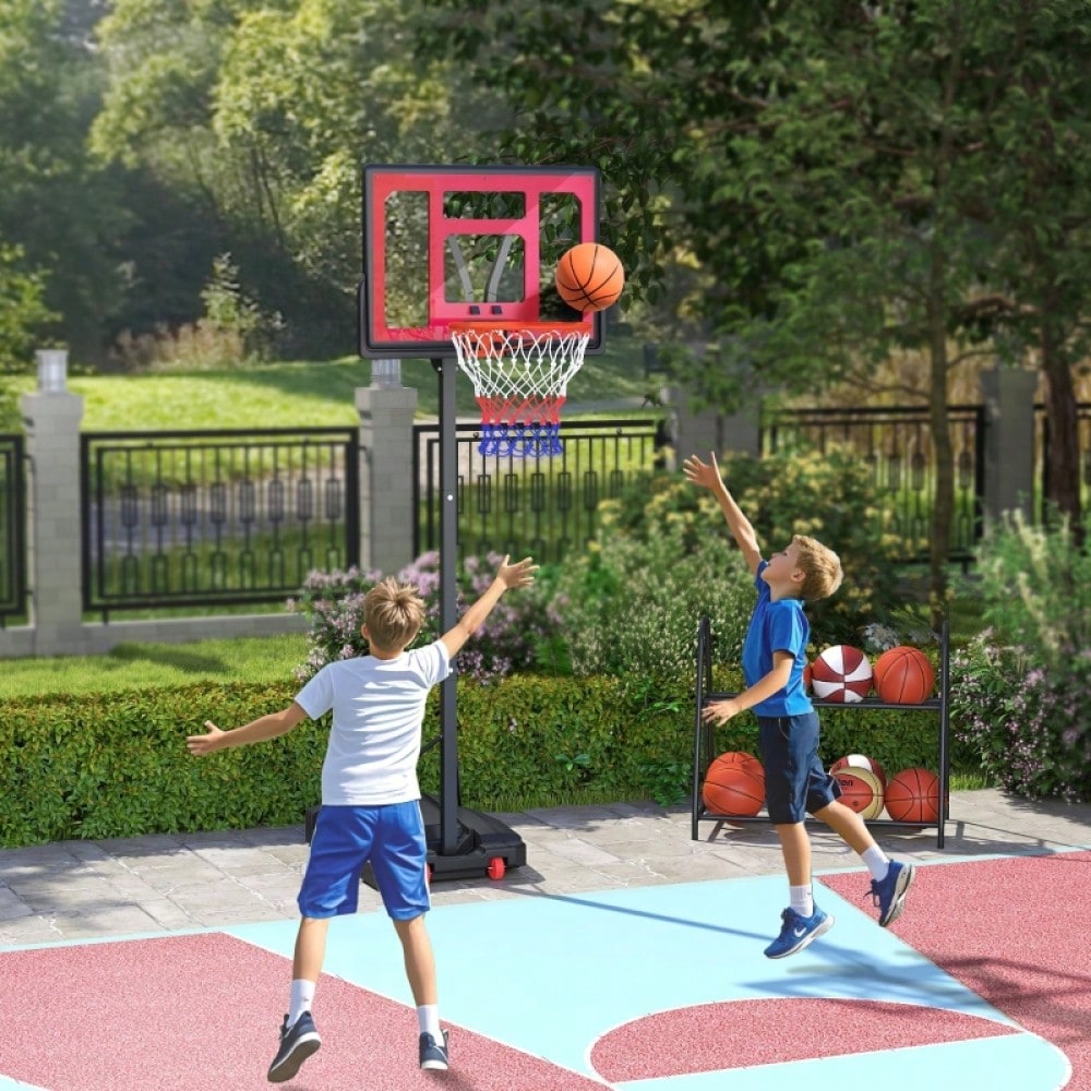 AIYAPLAY Kinder Basketballkorb Höhenverstellbar (200-260 cm), Mobile Basketballanlage mit Rollen & Gewichtssack für Outdoor, Garten, ab 6 Jahren (Rot)