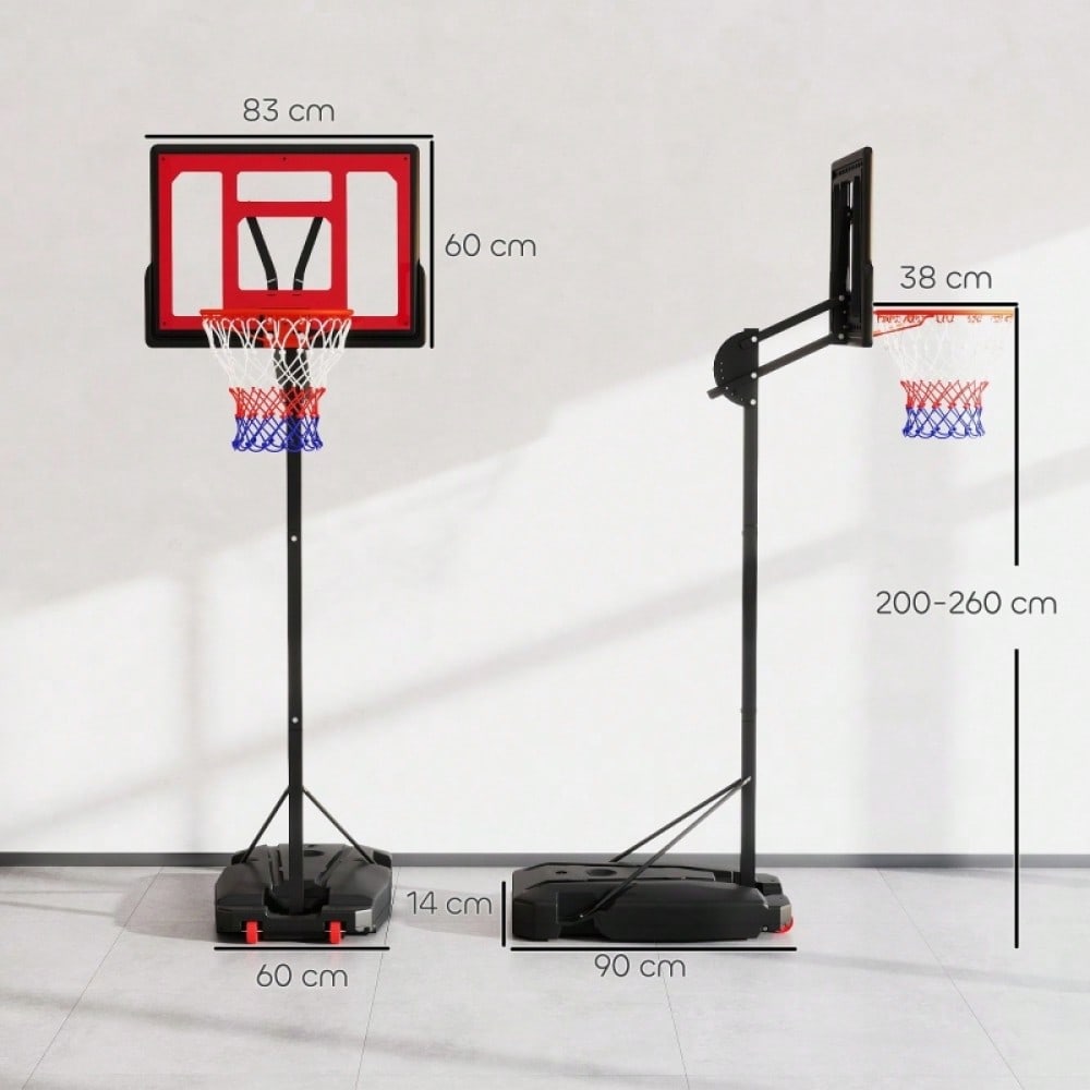 AIYAPLAY Kinder Basketballkorb Höhenverstellbar (200-260 cm), Mobile Basketballanlage mit Rollen & Gewichtssack für Outdoor, Garten, ab 6 Jahren (Rot)