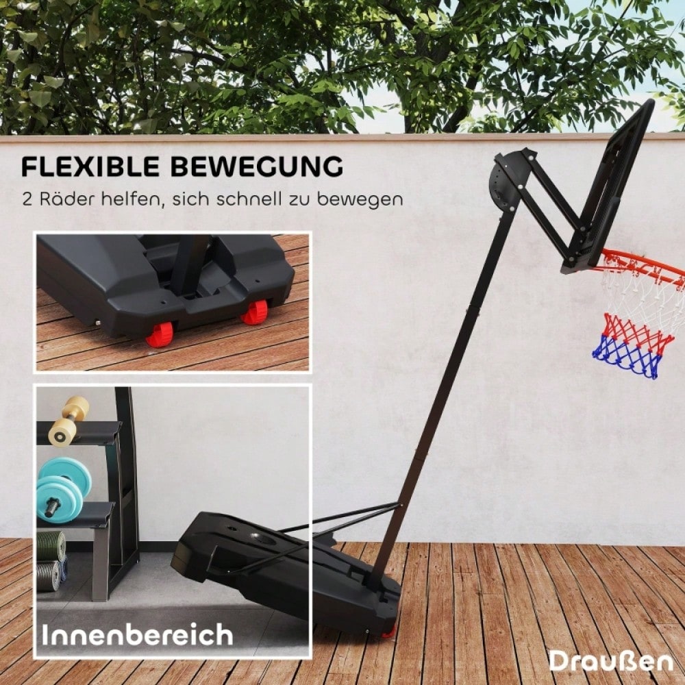AIYAPLAY Kinder Basketballkorb Höhenverstellbar (200-260 cm), Mobile Basketballanlage mit Rollen & Gewichtssack für Outdoor, Garten, ab 6 Jahren (Rot)