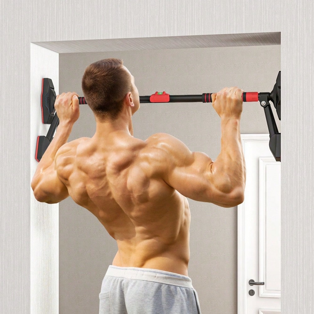 SPORTNOW Klimmzugstange für Türrahmen, Verstellbar & Sicher mit Dreiecksstütze, Inkl. Pegelmessgerät, Max. 225kg Belastung für Home Gym Krafttraining (Schwarz)
