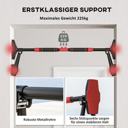 SPORTNOW Klimmzugstange für Türrahmen, Verstellbar & Sicher mit Dreiecksstütze, Inkl. Pegelmessgerät, Max. 225kg Belastung für Home Gym Krafttraining (Schwarz)